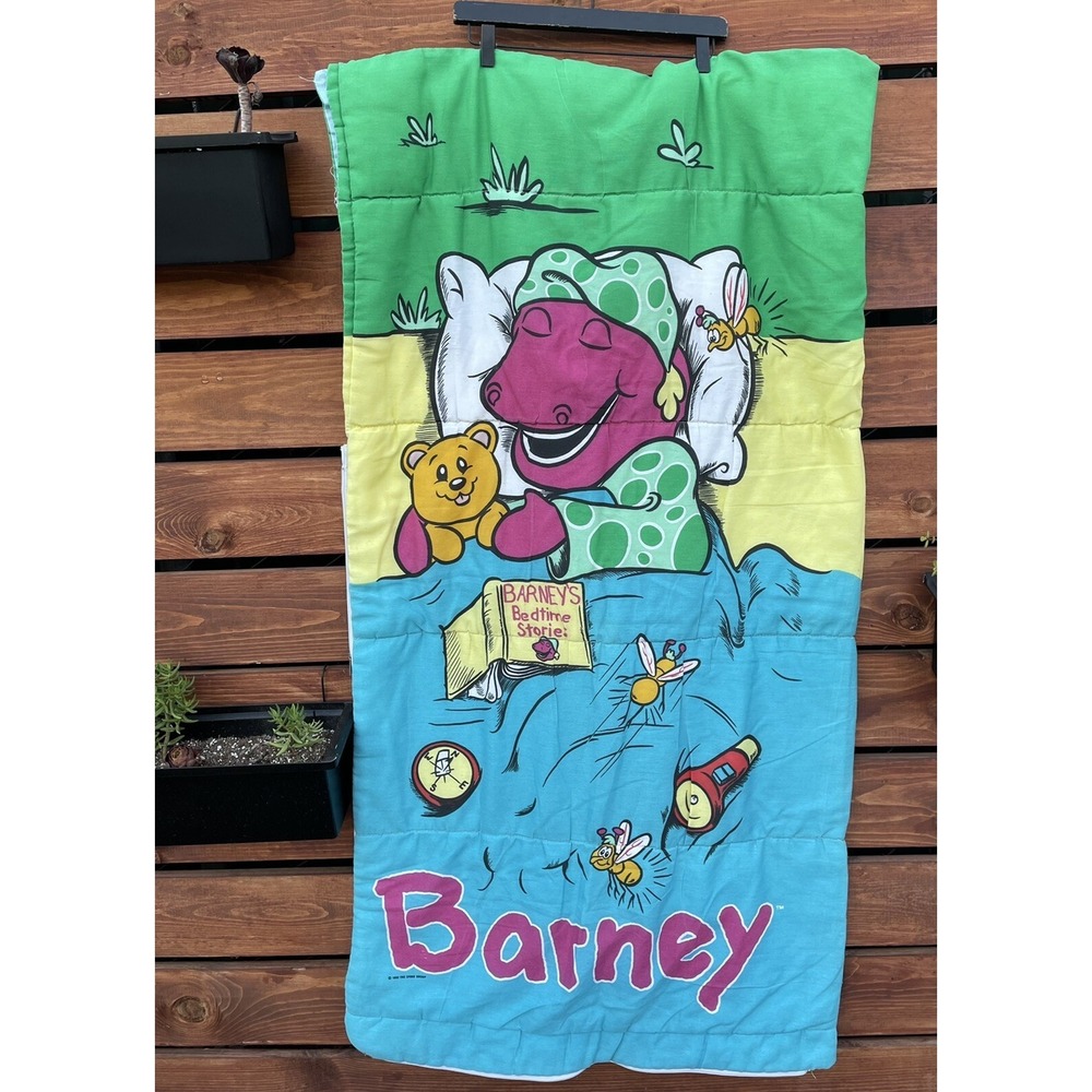 VINTAGE BARNEY™️ BEDTIME YOUTH SLEEPING BAG DINOSAUR Sleeping Bag  1992
